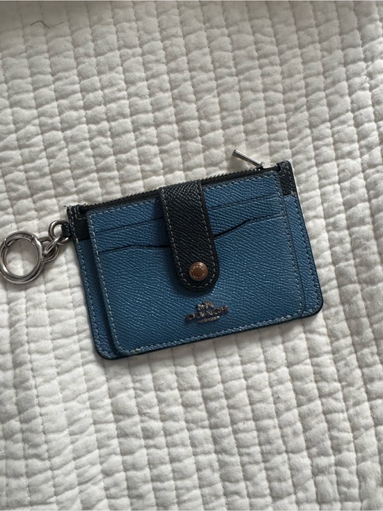 Coach Accessories - Coach Two-Tone Blue Leather Card Case with Key Ring